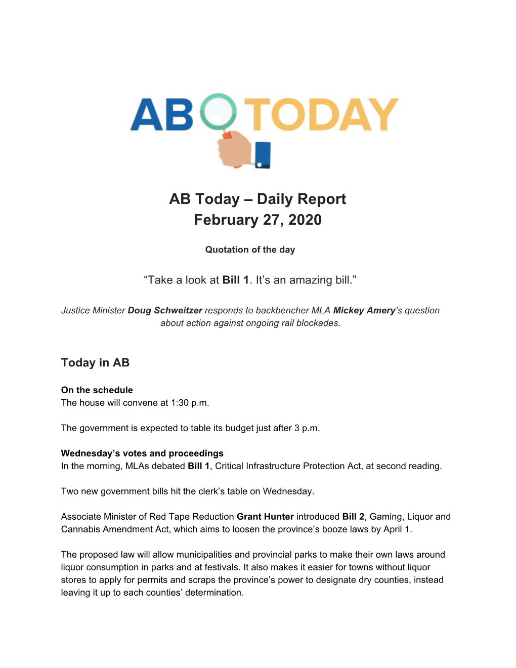 AB Today – Daily Report February 27, 2020