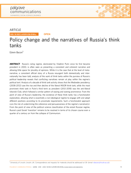 Policy Change and the Narratives of Russia's Think Tanks