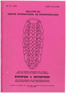 Myrihpodh 6 OUYCHOPHORH ANNUAIRE MONDIAL DES MYRIAPODOLOGISTES WORLD DIRECTORY of the MYRIAPODOLOGISTS