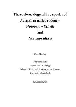 The Socio-Ecology of Two Species of Australian Native Rodent—Notomys Mitchelli