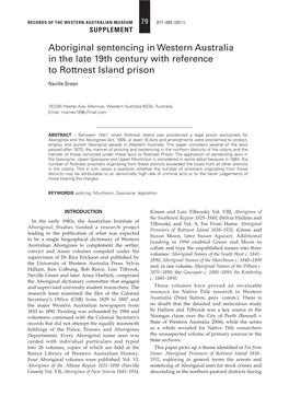 Aboriginal Sentencing in Western Australia in the Late 19Th Century with Reference to Rottnest Island Prison