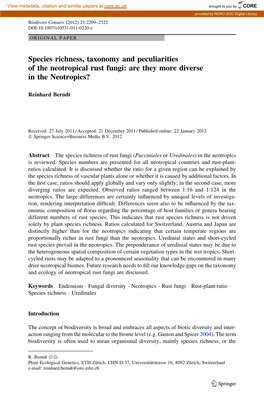 Species Richness, Taxonomy and Peculiarities of the Neotropical Rust Fungi: Are They More Diverse in the Neotropics?