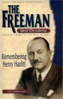 Remembering Henry Hazlitt Henry Hazlitt Book Sale in Honor of the 77Oth Anniversary of His Birth