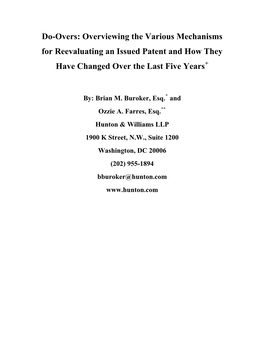 Overviewing the Various Mechanisms for Reevaluating an Issued Patent and How They Have Changed Over the Last Five Years+