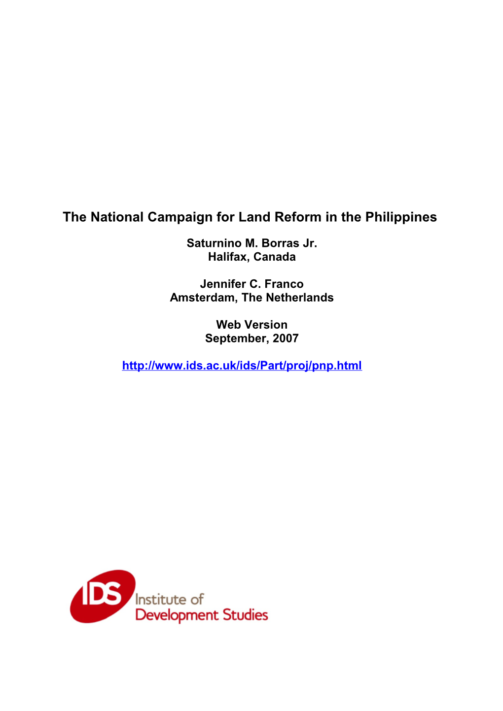 Rural Poor People S Campaign for Redistributive Land Reform in the Philippines s1