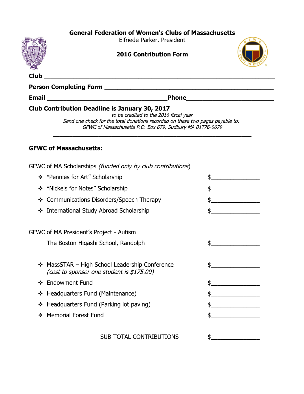 2016 Contribution Form