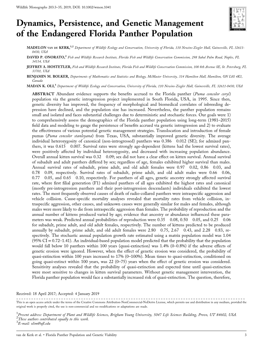 Wildlife Monographs 203:3–35; 2019; DOI: 10.1002/Wmon.1041