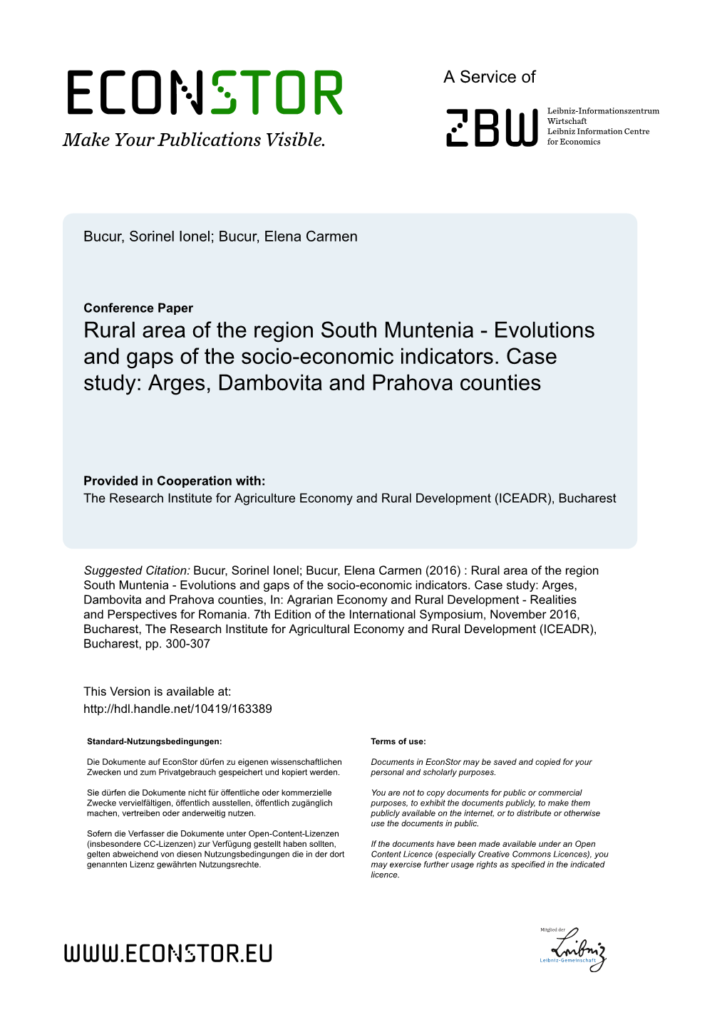 Rural Area of the Region South Muntenia - Evolutions and Gaps of the Socio-Economic Indicators