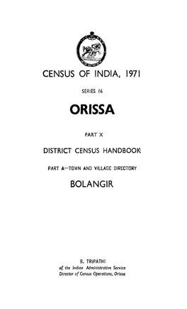 Town and Village Directory, Bolangir, Part-A, Series-16, Orissa