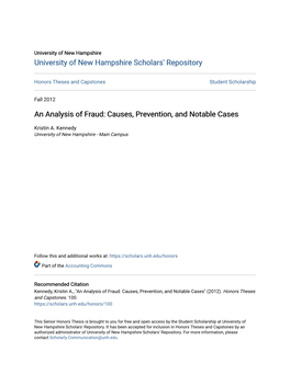 An Analysis of Fraud: Causes, Prevention, and Notable Cases