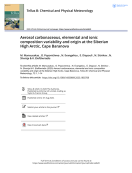 Aerosol Carbonaceous, Elemental and Ionic Composition Variability and Origin at the Siberian High Arctic, Cape Baranova