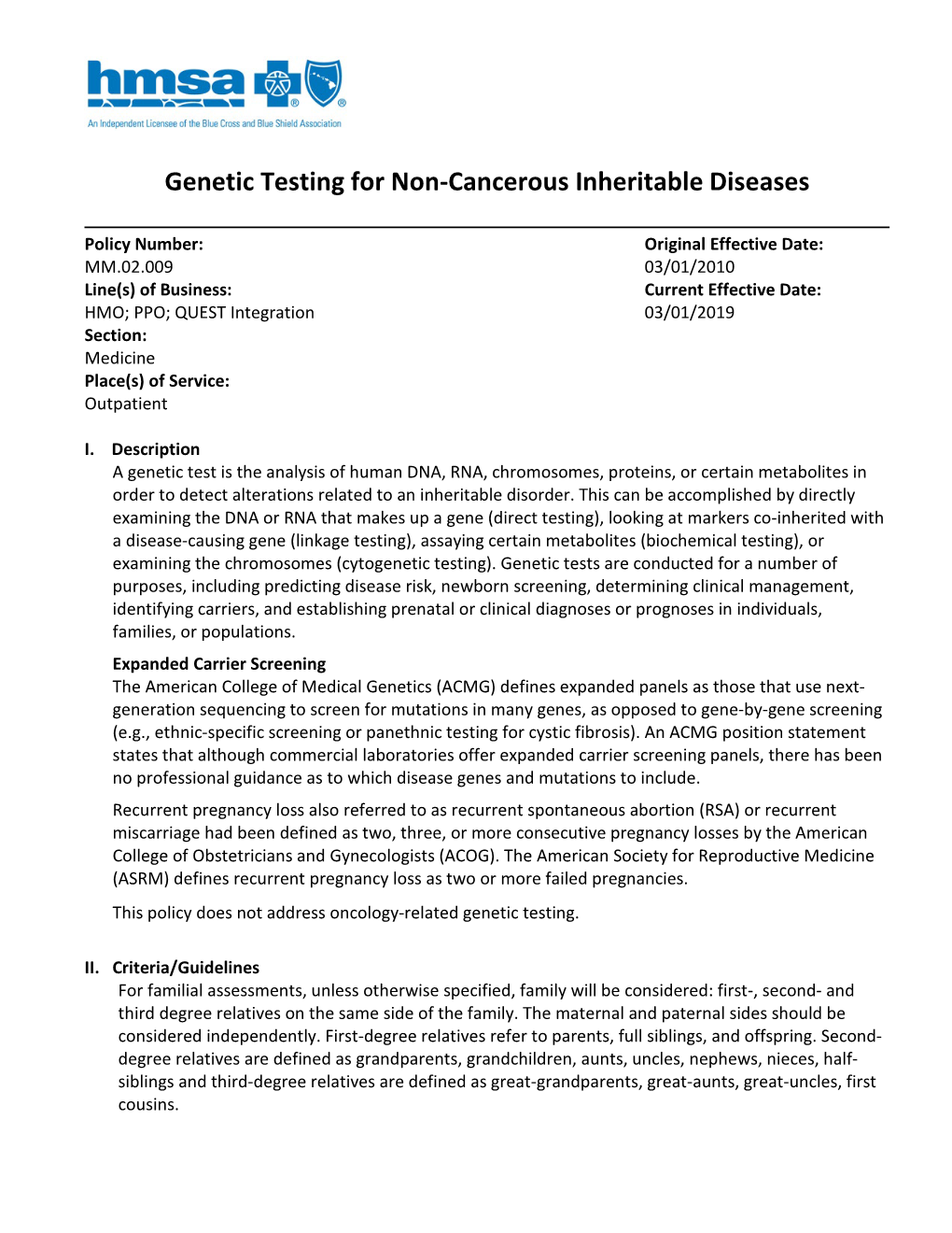 Genetic Testing for Non-Cancerous Inheritable Diseases