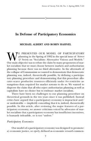 In Defense of Participatory Economics