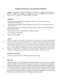 Synthesis of Proteins by Automated Flow Chemistry