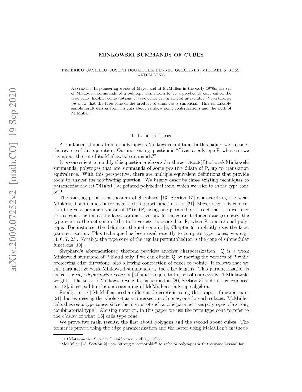 Arxiv:2009.07252V2 [Math.CO] 19 Sep 2020 Ol Oase H Oiaigqeto.W Reydsrb He E Three Describe Brieﬂy We Deﬁ Question