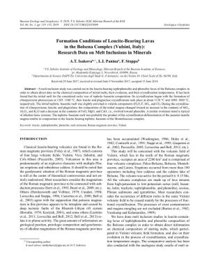 Formation Conditions of Leucite-Bearing Lavas in the Bolsena Complex (Vulsini, Italy): Research Data on Melt Inclusions in Minerals