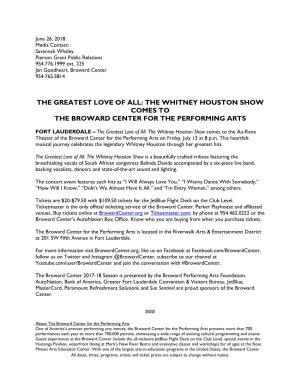 The Greatest Love of All: the Whitney Houston Show Comes to the Broward Center for the Performing Arts