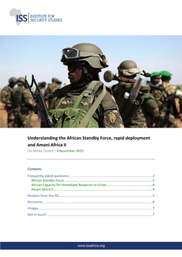 Understanding the African Standby Force, Rapid Deployment and Amani Africa II ISS Media Toolkit | 4 November 2015