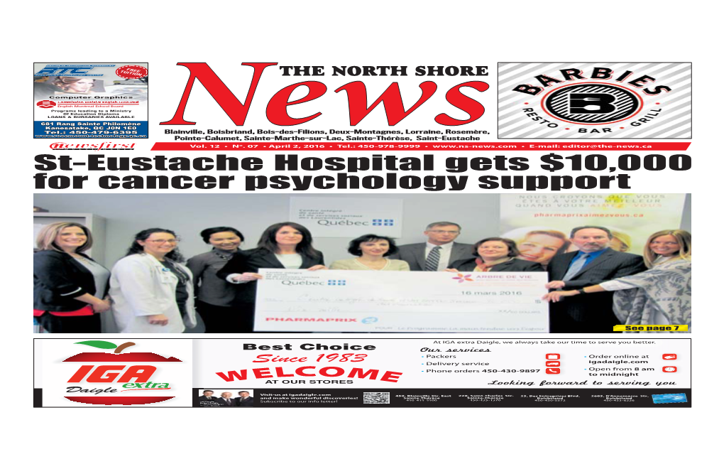 St-Eustache Hospital Gets $10,000 for Cancer Psychology Support