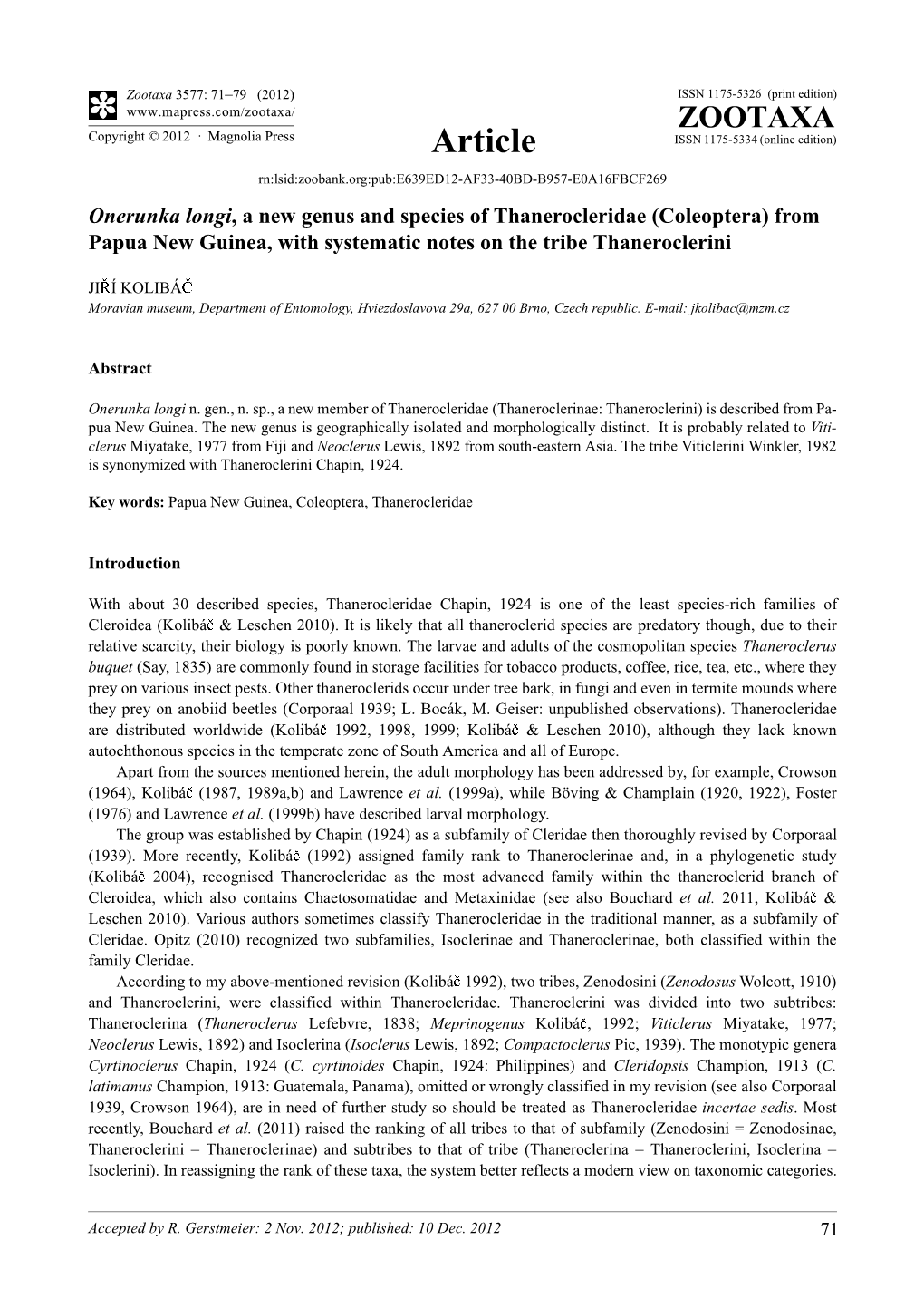 Coleoptera) from Papua New Guinea, with Systematic Notes on the Tribe Thaneroclerini