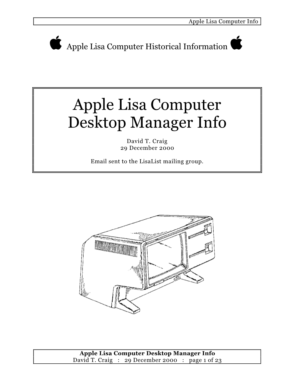 Apple Lisa Computer Desktop Manager Info