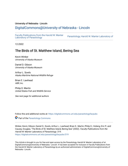 The Birds of St. Matthew Island, Bering Sea