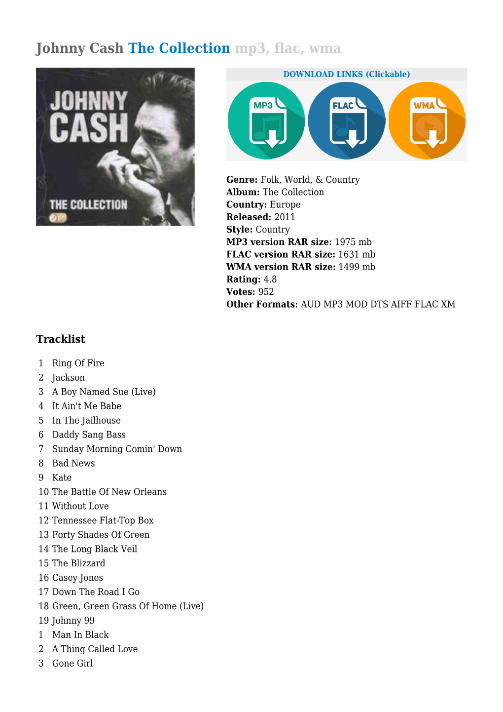 Johnny Cash the Collection Mp3, Flac, Wma