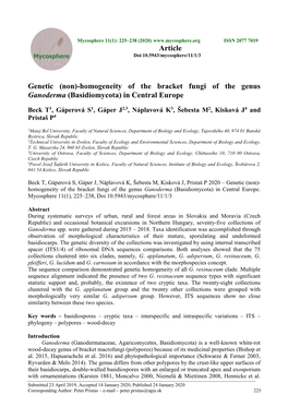 Homogeneity of the Bracket Fungi of the Genus Ganoderma (Basidiomycota) in Central Europe