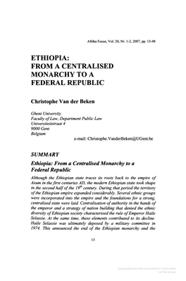 Ethiopia: from a Centralised Monarchy to a Federal Republic
