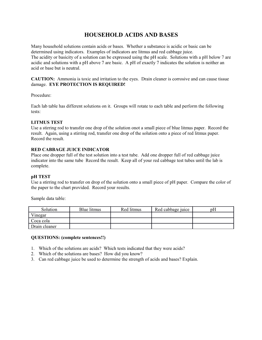 Household Acids and Bases s1