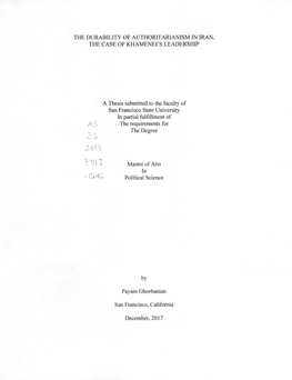 A Thesis Submitted to the Faculty of San Francisco State University in Partial Fulfillment of /\ 5 the Requirements for the Degree 3K
