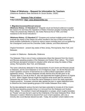 Tribes of Oklahoma – Request for Information for Teachers (Oklahoma Academic State Standards for Social Studies, OSDE)