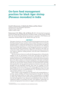 On-Farm Feed Management Practices for Black Tiger Shrimp (Penaeus Monodon) in India