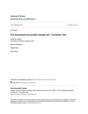 The Annotated Accessible Canada Act - Complete Text