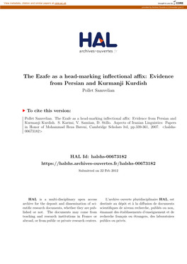 The Ezafe As a Head-Marking Inflectional Affix Evidence from Persian and Kurmanji Kurdish Pollet Samvelian
