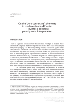 On the "Zero Consonant" Phoneme in Modern Standard Finnish