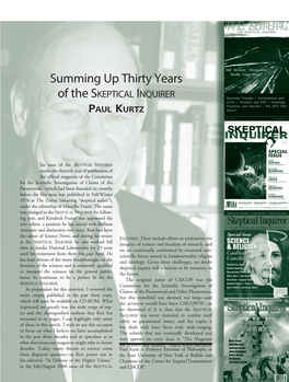 Summing up Thirty Years of the SKEPTICAL INQUIRER PAUL KURTZ