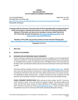 Agenda Regular Meeting City of Fairfield Planning Commission