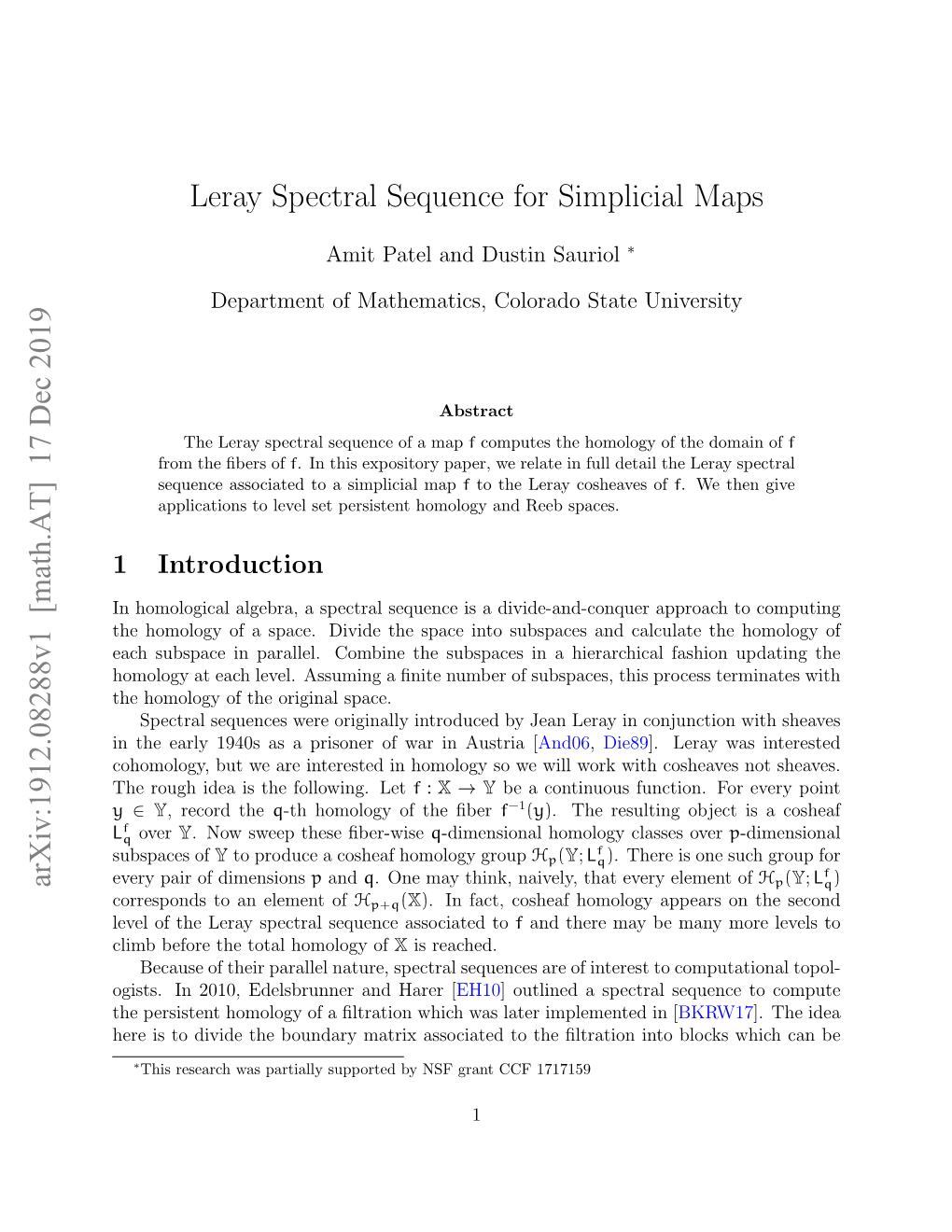 Leray Spectral Sequence for Simplicial Maps Arxiv:1912.08288V1