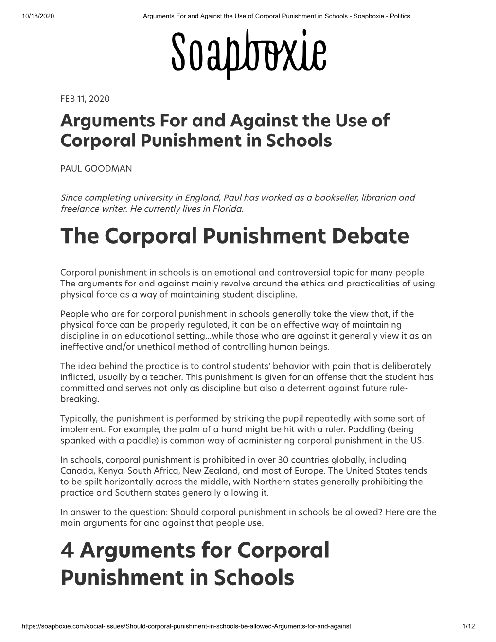 The Corporal Punishment Debate 4 Arguments For Docslib