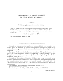 Indivisibility of Class Numbers of Real Quadratic Fields