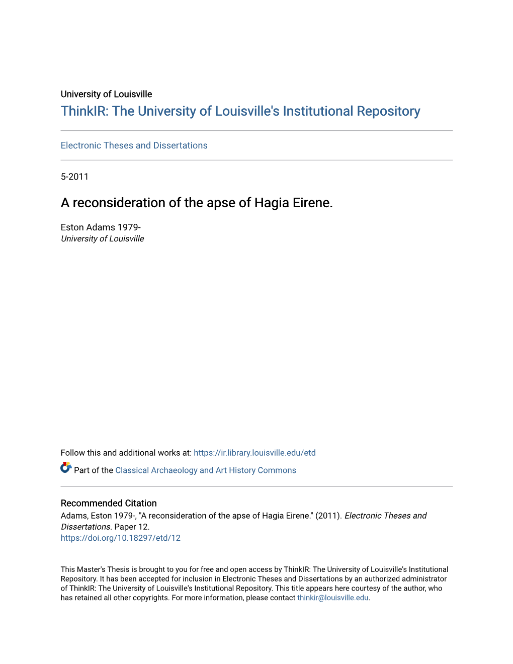 A Reconsideration of the Apse of Hagia Eirene