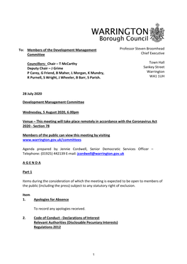 Warrington Borough Council Committee Report (28 July 2020)