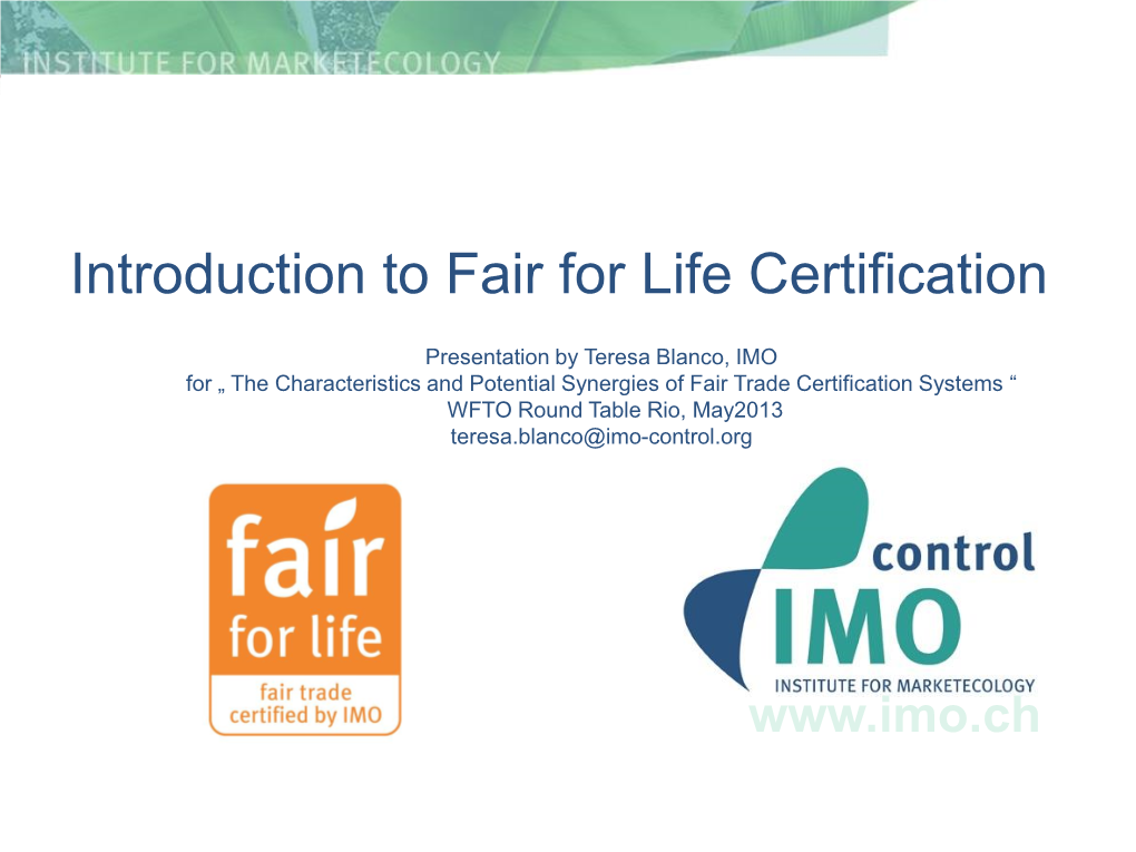 Introduction to Fair for Life Certification