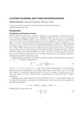 CLIFFORD ALGEBRAS and THEIR REPRESENTATIONS Introduction