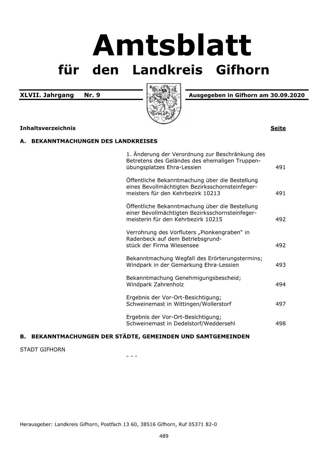 Amtsblatt Für Den Landkreis Gifhorn