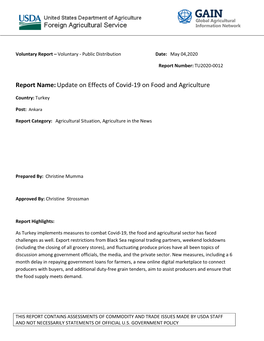Report Name:Update on Effects of Covid-19 on Food and Agriculture