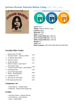 Jackson Browne Saturate Before Using Mp3, Flac, Wma
