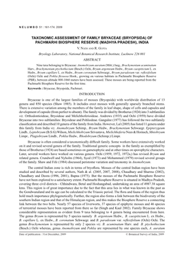 Taxonomic Assessment of Family Bryaceae (Bryopsida) of Pachmarhi Biosphere Reserve (Madhya Pradesh), India
