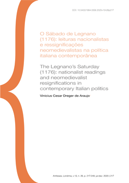 O Sábado De Legnano (1176): Leituras Nacionalistas E Ressignificações Neomedievalistas Na Política Italiana Contemporânea